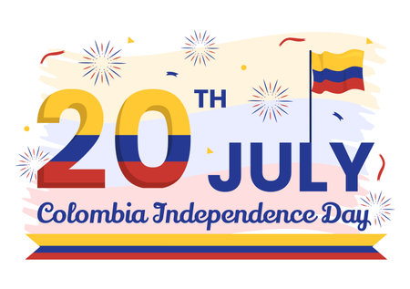 Colombia Independence Day Vector Illustration with Waving Flag in National Holiday Celebration Flat Cartoon Hand Drawn Landing Page Templatesのイラスト素材