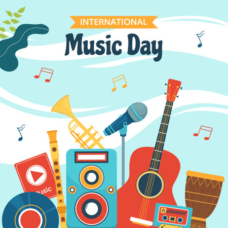 World Music Day Social Media Background Illustration Cartoon Hand Drawn Templatesのイラスト素材