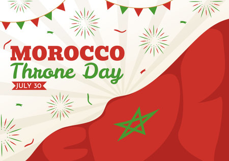 Happy Morocco Throne Day Vector Illustration with Waving Flag in Celebration National Holiday on July 30 Cartoon Hand Drawn Landing Page Templatesのイラスト素材