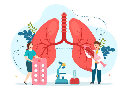 Pulmonologist Vector Illustration with Doctor Pulmonology, Lungs Respiratory System Examination and Treatment in Flat Cartoon Hand Drawn Templatesのイラスト素材