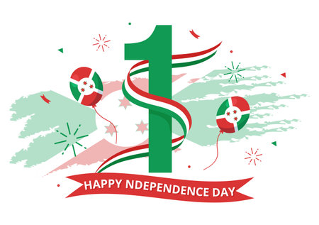 Burundi Independence Day on 1 July Vector Illustration with Flag Ribbon in National Holiday Flat Cartoon Hand Drawn Landing Page Templatesのイラスト素材