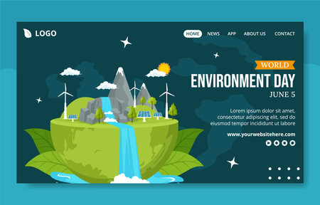 World Environment Day Social Media Landing Page Flat Cartoon Hand Drawn Template Illustrationのイラスト素材