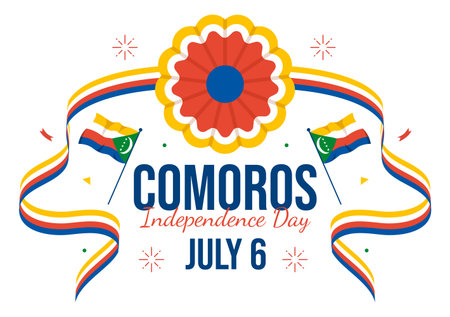 Happy Comoros Independence Day Vector Illustration with Comorian Waving Flag in National Holiday Flat Cartoon Background Hand Drawn Templatesのイラスト素材