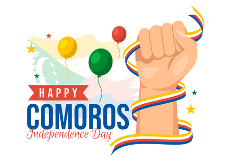Happy Comoros Independence Day Vector Illustration with Comorian Waving Flag in National Holiday Flat Cartoon Background Hand Drawn Templatesのイラスト素材