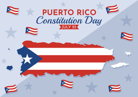 Happy Puerto Rico Constitution Day Vector Illustration with Waving Flag in Flat Cartoon Hand Drawn for Landing Page Background Templatesのイラスト素材