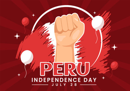 Peru Independence Day Vector Illustration on july 28 with Waving Flag in National Holiday Flat Cartoon Hand Drawn Landing Page Background Templatesのイラスト素材