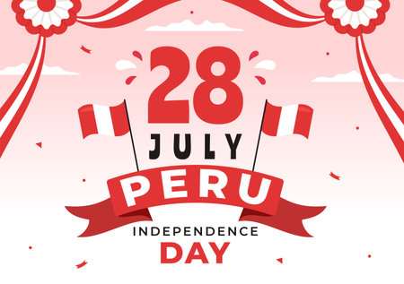Peru Independence Day Vector Illustration on july 28 with Waving Flag in National Holiday Flat Cartoon Hand Drawn Landing Page Background Templatesのイラスト素材