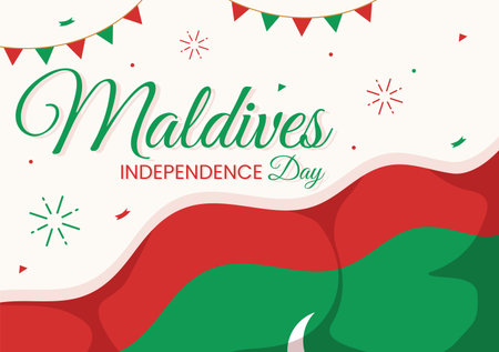 Happy Maldives Independence Day Vector Illustration on 26 July with Maldivian Wavy Flag in Flat Cartoon Hand Drawn Landing Page Background Templatesのイラスト素材