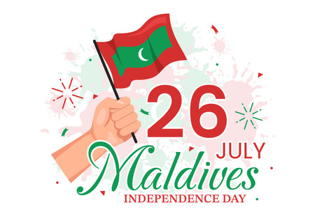 Happy Maldives Independence Day Vector Illustration on 26 July with Maldivian Wavy Flag in Flat Cartoon Hand Drawn Landing Page Background Templatesのイラスト素材