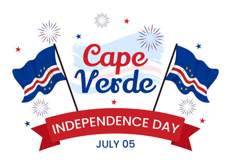 Happy Cape Verde Independence Day Vector Illustration with Waving Flag in Happy Holiday on July 5 Flat Cartoon Hand Drawn Landing Page Templatesのイラスト素材