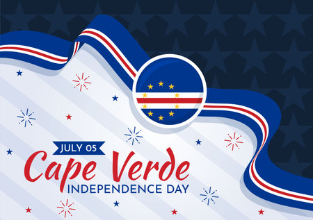 Happy Cape Verde Independence Day Vector Illustration with Waving Flag in Happy Holiday on July 5 Flat Cartoon Hand Drawn Landing Page Templatesのイラスト素材