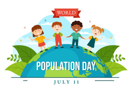 World Population Day Vector Illustration on 11th July To Raise Awareness Of Global Populations Problems in Flat Kids Cartoon Hand Drawn Templatesのイラスト素材