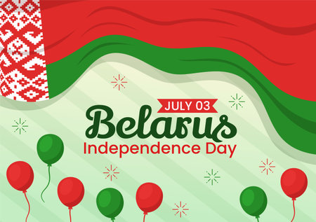Belarus Independence Day Vector Illustration on 3 July with Waving Flag in National Holiday Flat Cartoon Hand Drawn Landing Page Background Templatesのイラスト素材