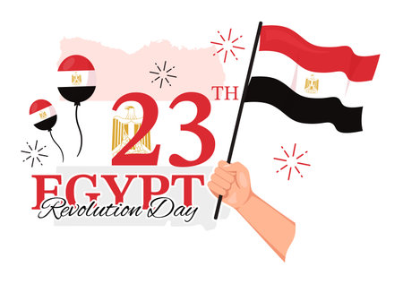 Egypt Revolution Day Vector Illustration on July 23 with Waving Flag Background in National Holiday Flat Cartoon Hand Drawn Landing Page Templatesのイラスト素材