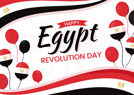 Egypt Revolution Day Vector Illustration on July 23 with Waving Flag Background in National Holiday Flat Cartoon Hand Drawn Landing Page Templatesのイラスト素材