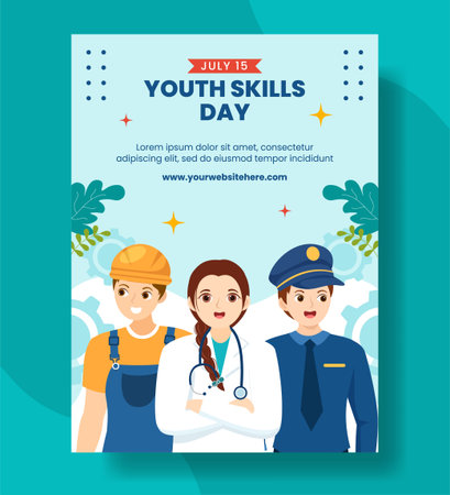 World Youth Skills Day Vertical Poster Illustration Flat Cartoon Hand Drawn Templates Backgroundのイラスト素材