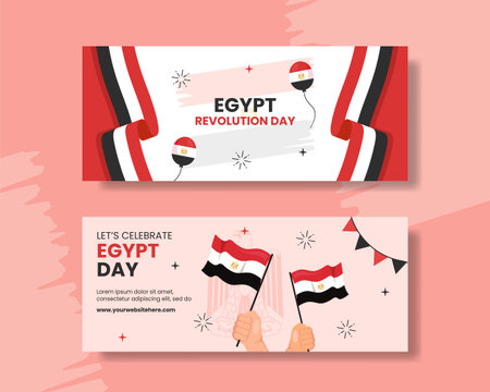 Egypt Revolution Day Horizontal Banner Cartoon Hand Drawn Templates Background Illustrationのイラスト素材