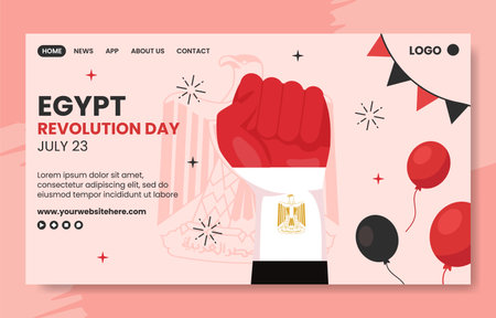 Egypt Revolution Day Social Media Landing Page Flat Cartoon Hand Drawn Template Illustrationのイラスト素材