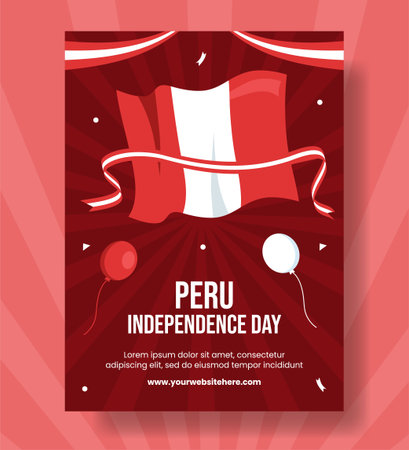 Peru Independence Day Vertical Poster Illustration Flat Cartoon Hand Drawn Templates Backgroundのイラスト素材