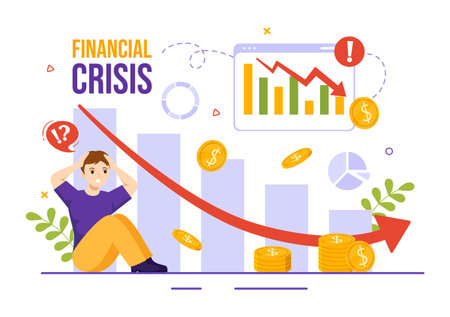 Financial Crisis Vector Illustration with Bankruptcy, Collapse of the Economy and Cost Reduction in Flat Cartoon Hand Drawn Landing Page Templatesのイラスト素材