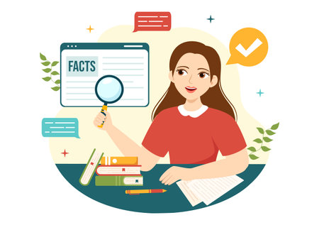 Fact Check Vector Illustration With Myths vs Facts News for Thorough Checking or Compare Evidence in Flat Cartoon Hand Drawn Landing Page Templatesのイラスト素材