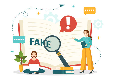 Fact Check Vector Illustration With Myths vs Facts News for Thorough Checking or Compare Evidence in Flat Cartoon Hand Drawn Landing Page Templatesのイラスト素材