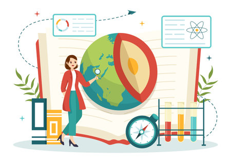 Geologist Vector Illustration with Soil Analysis and Features of the Earth for Science, Research or Expedition in Flat Cartoon Hand Drawn Templatesのイラスト素材