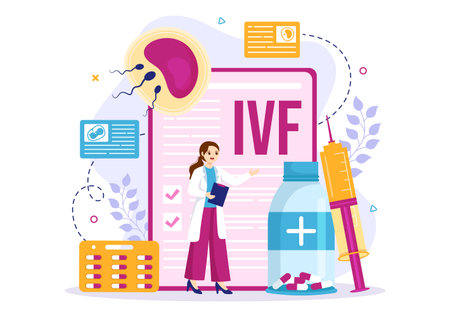 IVF or In Vitro Fertilization Vector Illustration for Artificial Insemination About Pregnancy and Doctors Research Fertilized Egg Cartoon Templateのイラスト素材