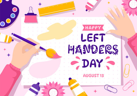Happy LeftHanders Day Celebration Vector Illustration with Raise Awareness of Pride in Being Left Handed in Flat Cartoon Hand Drawn Templatesのイラスト素材