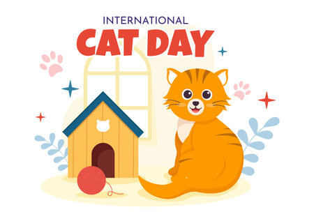 International Cat Day Vector Illustration on August 8 with Cats Animals Love Celebration in Flat Cartoon Hand Drawn Background Templatesのイラスト素材