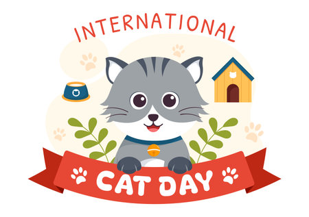 International Cat Day Vector Illustration on August 8 with Cats Animals Love Celebration in Flat Cartoon Hand Drawn Background Templatesのイラスト素材