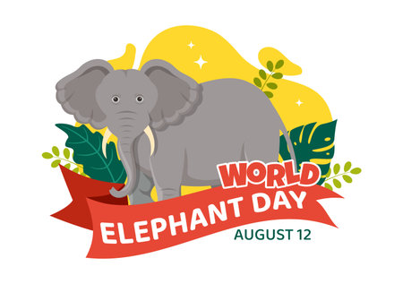 World Elephant Day Vector Illustration on 12 August with Elephants Animals for Salvation Efforts and Conservation in Cartoon Hand Drawn Templatesのイラスト素材