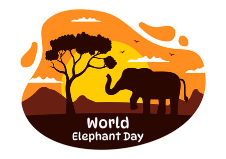 World Elephant Day Vector Illustration on 12 August with Elephants Animals for Salvation Efforts and Conservation in Cartoon Hand Drawn Templatesのイラスト素材