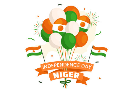 Happy Niger Republic Day Vector Illustration with Waving Flag and Country Public Holiday in Cartoon Hand Drawn Landing Page Background Templatesのイラスト素材