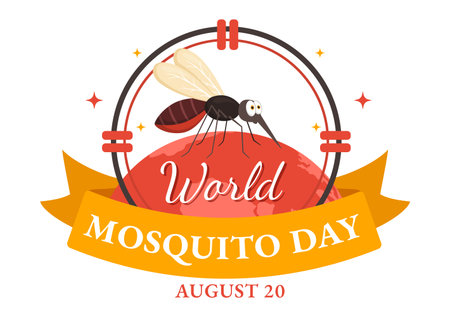 World Mosquito Day Vector Illustration on 20 August with Midge Can Cause Dengue Fever and Malaria in Flat Cartoon Hand Drawn Background Templatesのイラスト素材
