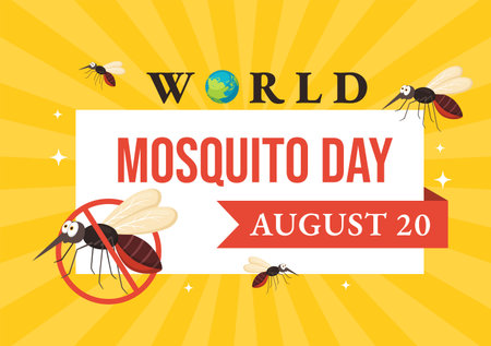 World Mosquito Day Vector Illustration on 20 August with Midge Can Cause Dengue Fever and Malaria in Flat Cartoon Hand Drawn Background Templatesのイラスト素材