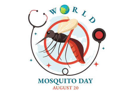 World Mosquito Day Vector Illustration on 20 August with Midge Can Cause Dengue Fever and Malaria in Flat Cartoon Hand Drawn Background Templatesのイラスト素材