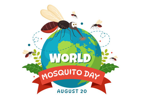 World Mosquito Day Vector Illustration on 20 August with Midge Can Cause Dengue Fever and Malaria in Flat Cartoon Hand Drawn Background Templatesのイラスト素材