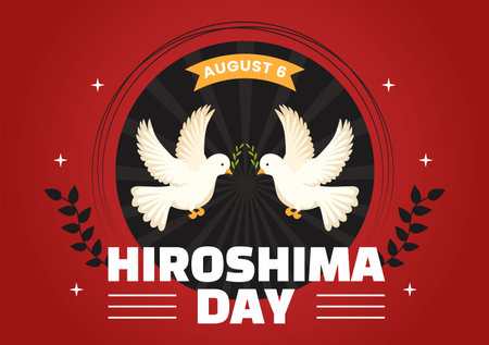 Hiroshima Day Vector Illustration on 6 August with Peace Dove Bird and Nuclear Explosion Background in Flat Cartoon Hand Drawn Templatesのイラスト素材