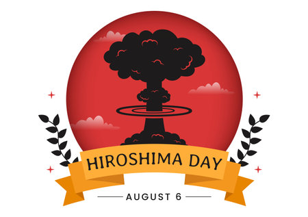 Hiroshima Day Vector Illustration on 6 August with Peace Dove Bird and Nuclear Explosion Background in Flat Cartoon Hand Drawn Templatesのイラスト素材