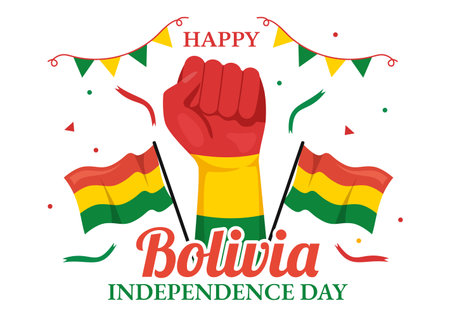 Bolivia Independence Day Vector Illustration on 6 August with festival National Holiday in Flat Cartoon Hand Drawn Landing Page Background Templatesのイラスト素材