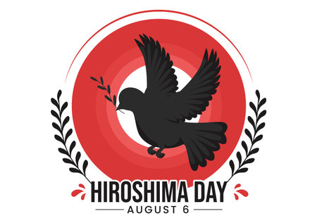 Hiroshima Day Vector Illustration on 6 August with Peace Dove Bird and Nuclear Explosion Background in Flat Cartoon Hand Drawn Templatesのイラスト素材