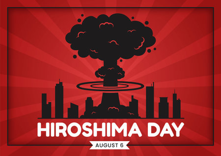 Hiroshima Day Vector Illustration on 6 August with Peace Dove Bird and Nuclear Explosion Background in Flat Cartoon Hand Drawn Templatesのイラスト素材