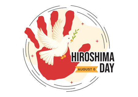 Hiroshima Day Vector Illustration on 6 August with Peace Dove Bird and Nuclear Explosion Background in Flat Cartoon Hand Drawn Templatesのイラスト素材