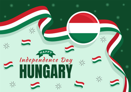 Happy Hungary Independence Day Vector Illustration with Hungarian Waving Flag Background in National Holiday Flat Cartoon Hand Drawn Templatesのイラスト素材