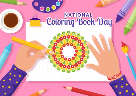 National Coloring Book Vector Illustration on 2 August with Colored Pencils to Draw Image in Flat Cartoon Hand Drawn Background Templatesのイラスト素材