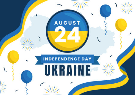 Happy Ukraine Independence Day Vector Illustration on 24 August with Ukrainian Flag Background in National Holiday Flat Cartoon Hand Drawn Templatesのイラスト素材