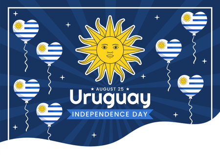 Happy Uruguay Independence Day Vector Illustration on 25 August with Waving Flag in National Holiday Flat Cartoon Hand Drawn Templatesのイラスト素材