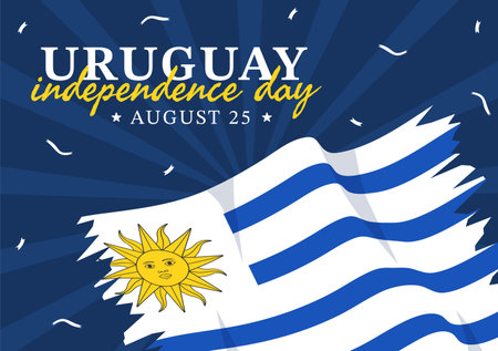 Happy Uruguay Independence Day Vector Illustration on 25 August with Waving Flag in National Holiday Flat Cartoon Hand Drawn Templatesのイラスト素材