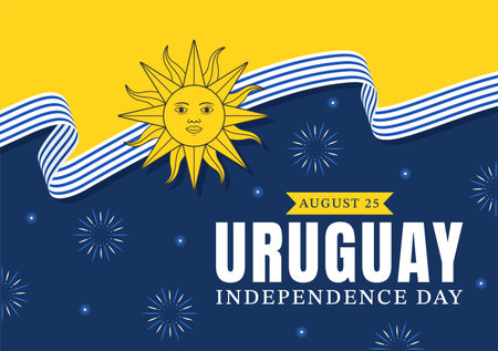 Happy Uruguay Independence Day Vector Illustration on 25 August with Waving Flag in National Holiday Flat Cartoon Hand Drawn Templatesのイラスト素材